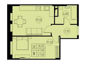 2-к квартира, вторичка, 48м2, 21/23 этаж