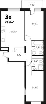 3-к квартира, строящийся дом, 68м2, 17/17 этаж