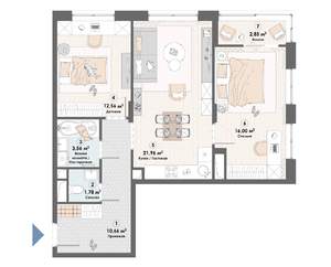 3-к квартира, строящийся дом, 69м2, 8/23 этаж