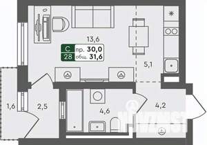 Студия квартира, строящийся дом, 32м2, 1/4 этаж