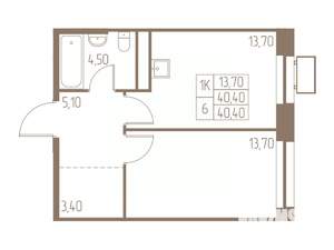 1-к квартира, строящийся дом, 40м2, 13/25 этаж