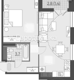 1-к квартира, вторичка, 34м2, 12/16 этаж
