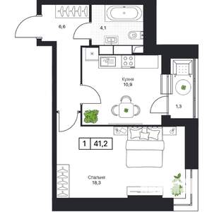 1-к квартира, вторичка, 41м2, 5/17 этаж