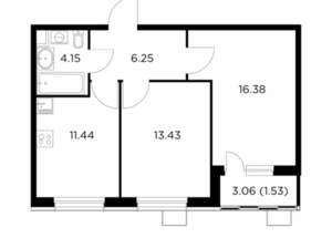 2-к квартира, строящийся дом, 53м2, 3/13 этаж