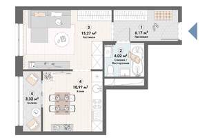 1-к квартира, строящийся дом, 40м2, 20/23 этаж