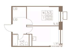 1-к квартира, вторичка, 40м2, 3/25 этаж