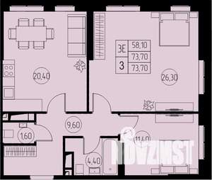 3-к квартира, строящийся дом, 74м2, 7/23 этаж