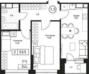 2-к квартира, вторичка, 54м2, 5/17 этаж
