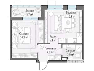 2-к квартира, строящийся дом, 41м2, 8/13 этаж