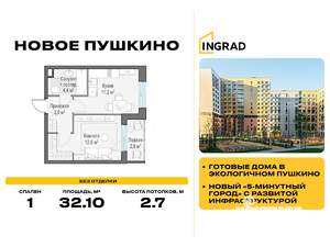 1-к квартира, вторичка, 32м2, 11/15 этаж