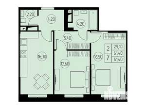2-к квартира, строящийся дом, 61м2, 7/23 этаж