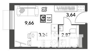 Студия квартира, строящийся дом, 19м2, 3/15 этаж