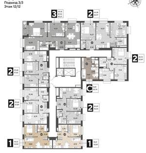 2-к квартира, строящийся дом, 48м2, 12/12 этаж