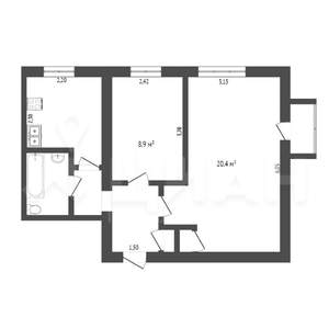 2-к квартира, вторичка, 47м2, 8/9 этаж