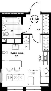 Студия квартира, вторичка, 28м2, 10/13 этаж