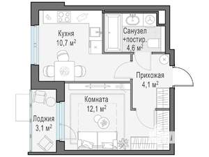 1-к квартира, строящийся дом, 31м2, 12/13 этаж