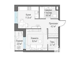 1-к квартира, строящийся дом, 34м2, 10/10 этаж