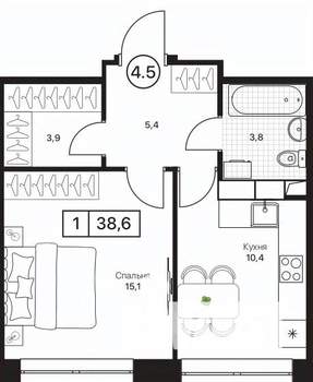 1-к квартира, вторичка, 39м2, 7/17 этаж