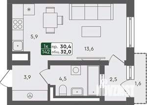 Студия квартира, строящийся дом, 32м2, 2/4 этаж