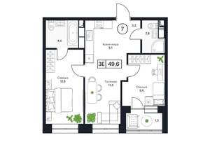 3-к квартира, строящийся дом, 50м2, 15/17 этаж