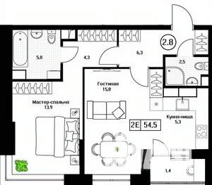 2-к квартира, вторичка, 55м2, 5/17 этаж