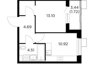 1-к квартира, строящийся дом, 35м2, 9/15 этаж