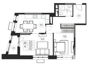 2-к квартира, вторичка, 54м2, 18/21 этаж