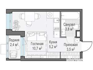 Студия квартира, строящийся дом, 23м2, 13/15 этаж