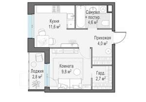 1-к квартира, строящийся дом, 32м2, 10/13 этаж