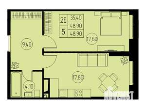 2-к квартира, вторичка, 49м2, 22/23 этаж