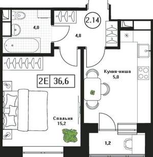2-к квартира, вторичка, 37м2, 9/17 этаж
