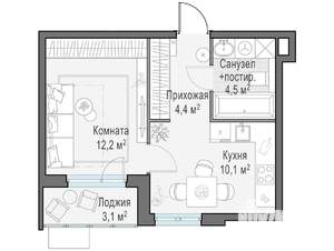 1-к квартира, строящийся дом, 32м2, 7/14 этаж