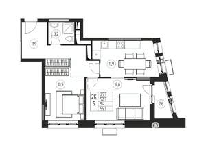 2-к квартира, вторичка, 54м2, 20/21 этаж