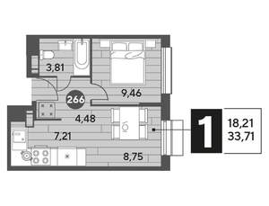 1-к квартира, строящийся дом, 34м2, 9/15 этаж