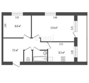 2-к квартира, вторичка, 47м2, 2/2 этаж