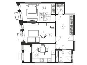 2-к квартира, вторичка, 63м2, 18/21 этаж