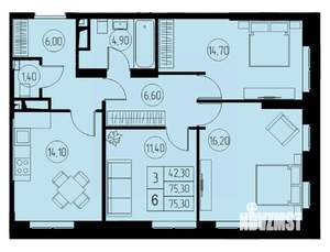 3-к квартира, строящийся дом, 75м2, 22/23 этаж