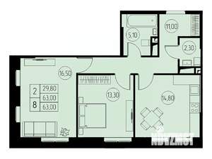 2-к квартира, строящийся дом, 63м2, 20/23 этаж