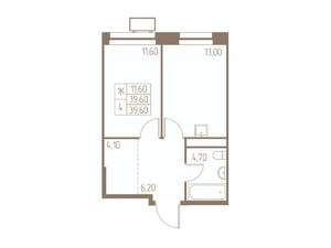 1-к квартира, строящийся дом, 40м2, 25/25 этаж