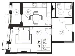 1-к квартира, вторичка, 38м2, 11/21 этаж