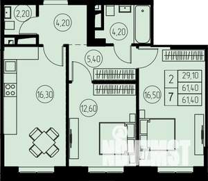 2-к квартира, строящийся дом, 61м2, 6/23 этаж