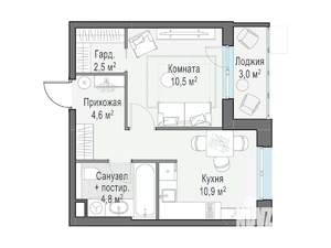 1-к квартира, строящийся дом, 35м2, 5/15 этаж