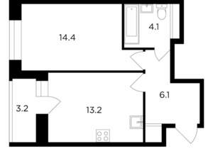 2-к квартира, строящийся дом, 42м2, 15/15 этаж