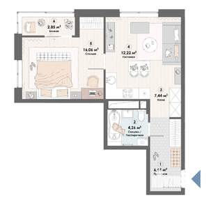 1-к квартира, строящийся дом, 49м2, 8/23 этаж