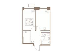 1-к квартира, строящийся дом, 40м2, 19/25 этаж