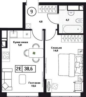 1-к квартира, вторичка, 39м2, 7/17 этаж