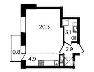 1-к квартира, строящийся дом, 32м2, 8/13 этаж