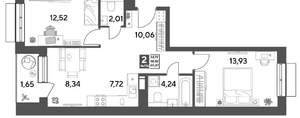 2-к квартира, строящийся дом, 60м2, 3/15 этаж