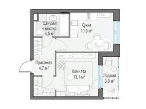 1-к квартира, строящийся дом, 35м2, 10/15 этаж