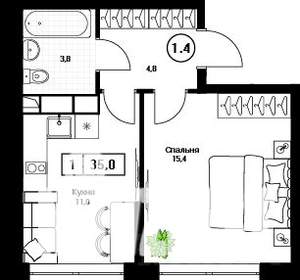 1-к квартира, вторичка, 35м2, 10/17 этаж